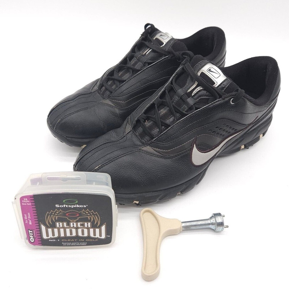 Nike Air (Mens Size 9)‎ Tour Sport Soft Spike Golf Lace Up Shoes Black Silver
